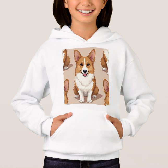 Hoodie de pullover con diseño de Corgi galés. (Anverso)