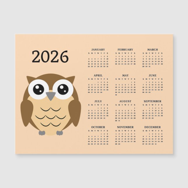 Hoot Owl 2026 Calendar Magnetic Card (Anverso)