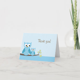 Hoot Owl Blue Folded Gracias tarjeta de nota