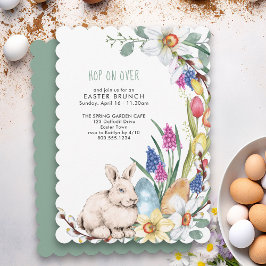 Hop On Over Spring Floral Easter Brunch Invitación