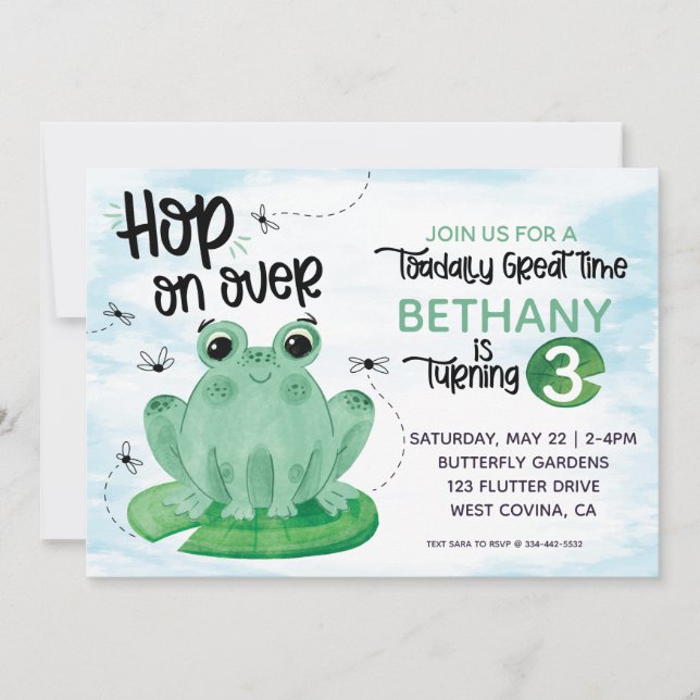 Hop on Watercolor Frog Birday Invitación (Anverso)