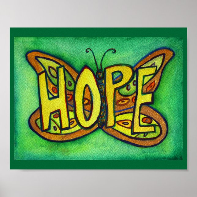 Hope Word Green Butterfly Art Print Posters (Frente)