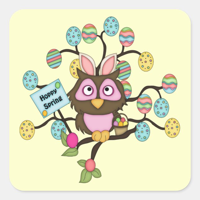 Hoppy Easter Owl pegatina (Anverso)