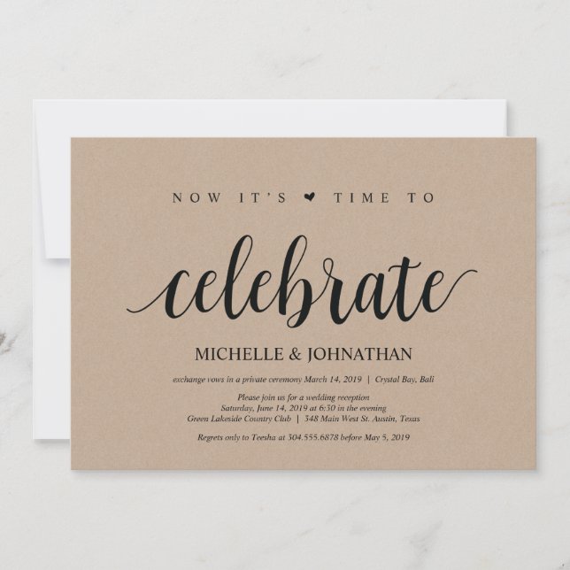 hora de celebrar invitaciones de fuga de novios (Anverso)