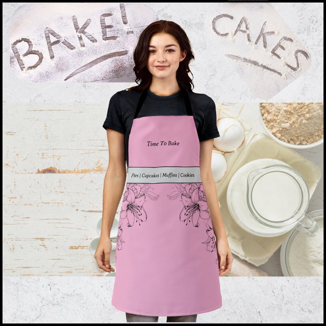 Hora de Hornear Delantal Rosa y Negro (Time to Bake Pink and Black Apron)