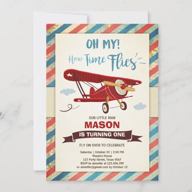 Hora de invitación al cumpleaños del avión vuela e (Anverso)