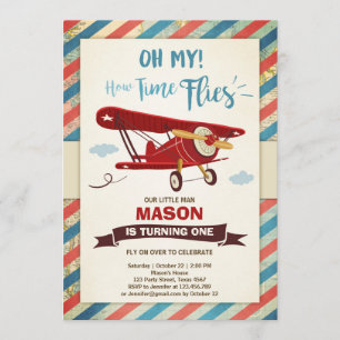 Hora de invitación al cumpleaños del avión vuela e