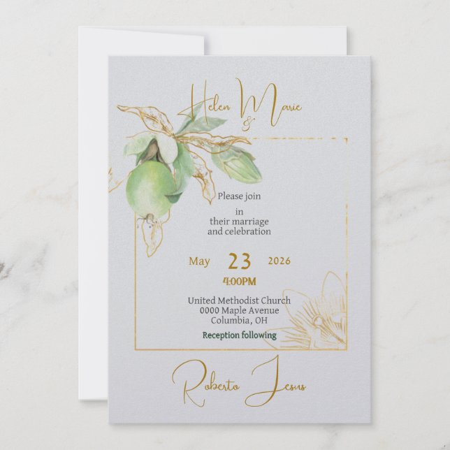 Hora de la invitación a la boda plana de primavera (Anverso)