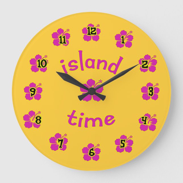 ¡Hora de la Isla! Reloj de pared de Hibiscus Motif (Anverso)