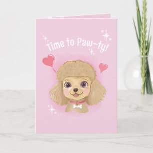 ¡Hora de Paw-ty! Tarjeta de cumpleaños de caniche 