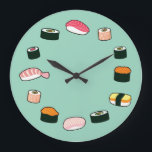 ¡Hora de Sushi! Reloj de pared Funky (Mint)<br><div class="desc">Es hora de sushi todo el tiempo con este divertido reloj de pared con adorables obras de arte de sushi.</div>