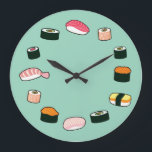 ¡Hora de Sushi! Reloj de pared Funky (Mint)<br><div class="desc">Es hora de sushi todo el tiempo con este divertido reloj de pared con adorables obras de arte de sushi.</div>
