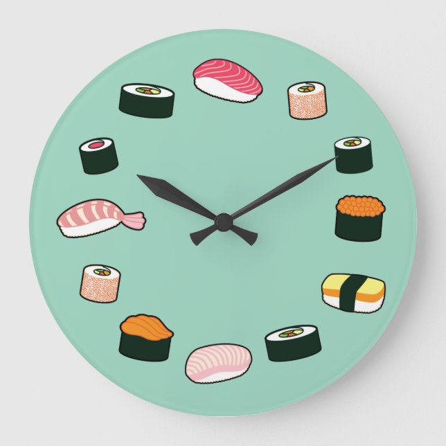 ¡Hora de Sushi! Reloj de pared Funky (Mint) (Anverso)
