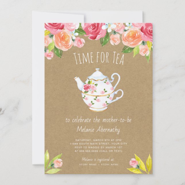 Hora de tomar el té invitación a ducharse bebé (Anverso)
