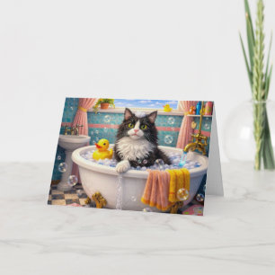 Hora del baño, tarjeta de felicitación para gato