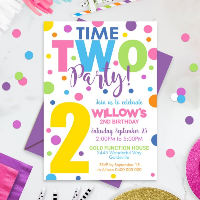Hora Dos Fiestas Invitación a cumpleaños 2º cumple (Time Two Party Birthday Invitation - 2nd Birthday invitation Girl - Digital or Printed)