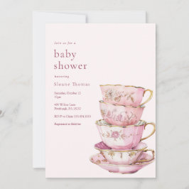 Hora rosa para la invitación a Baby Shower por té