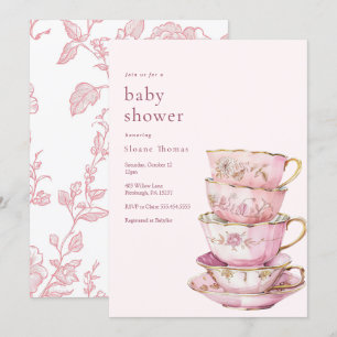 Hora rosa para la invitación a Baby Shower por té