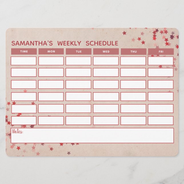 Horario escolar de horario semanal de Girly Pink (Anverso)