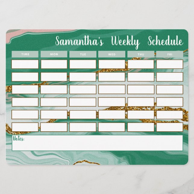 Horario escolar de horario semanal personalizado (Anverso)