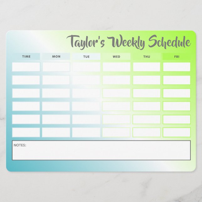 Horario escolar de horario semanal personalizado (Anverso)