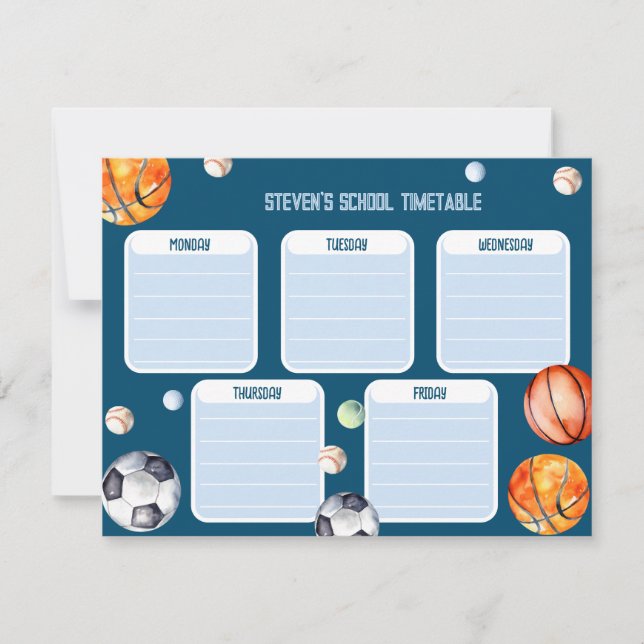 Horario escolar de los niños deportivos (Anverso)