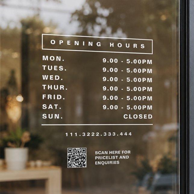 Horas de apertura de la tienda vinilo para ventana (Shop Opening Hours Window cling)