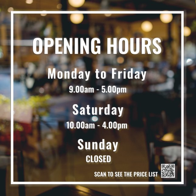 Horas de apertura mínimas Vinilo para ventana blan (Subido por el creador)