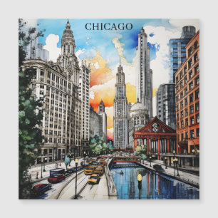 Horizonte de Chicago en Acuarela – Viaje a la Ciud