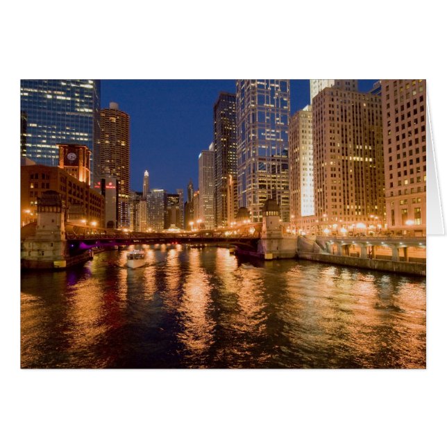 Horizonte de Chicago, Illinois, y río Chicago a la (Anverso (Horizontal))