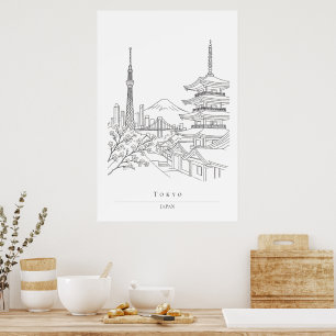 Horizonte de Japón y arte de línea minimalista de