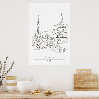 Horizonte de Japón y arte de línea minimalista de