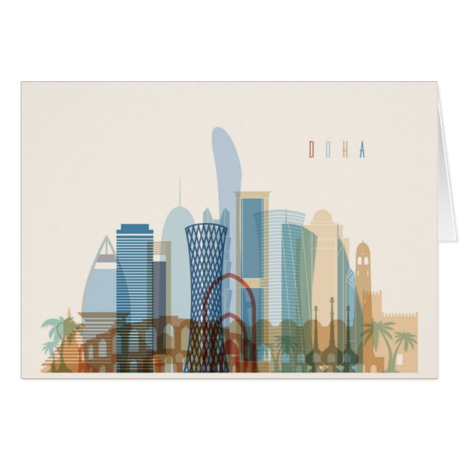 Horizonte de la ciudad de Doha, Qatar el | (Anverso (Horizontal))