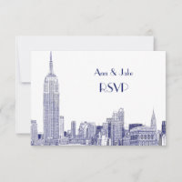 Horizonte de NYC 01 Grabado Blanco RSVP #2 Azul