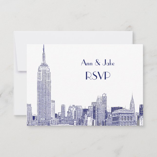 Horizonte de NYC 01 Grabado Blanco RSVP #2 Azul (Anverso)