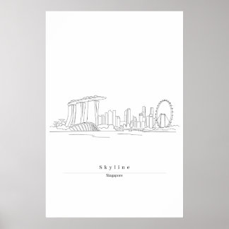 Horizonte de Singapur Arte de Línea Minimalista |