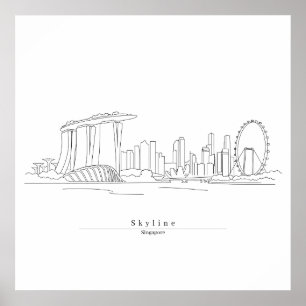 Horizonte de Singapur Arte de Línea Minimalista