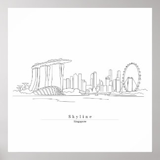 Horizonte de Singapur Arte de Línea Minimalista |