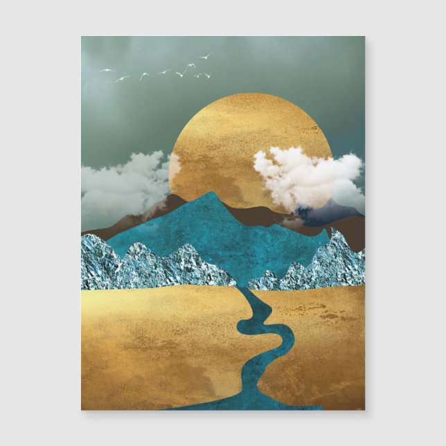 Horizonte dorado con montañas azules (Anverso)