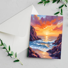 Horizonte Dorado | Tarjeta de Acuarela de Puesta d