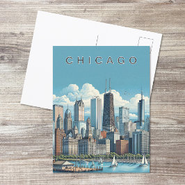Horizonte moderno de Chicago Tarjeta postal azul
