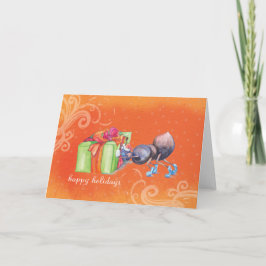Hormiga que empuja el regalo de Navidad