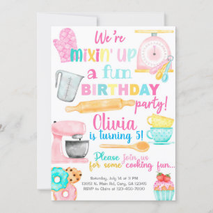 Hornear, cocinar, invitación de cumpleaños chica.