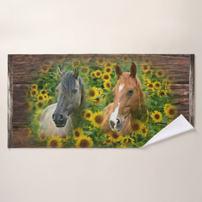Hornos Sunflowers Rustic Barn Board (Toalla de baño)