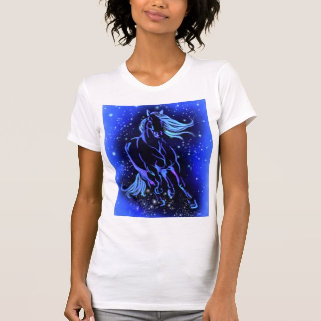Horse corriendo camiseta azul estrellada noche (Anverso)