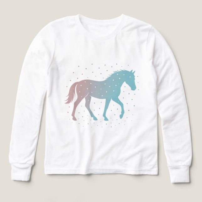 Horse Girl Long Sleeve Shirt – Winter Snow Horse (Diseño frontal)