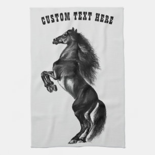 Horse negro vertical toalla tu nombre de texto