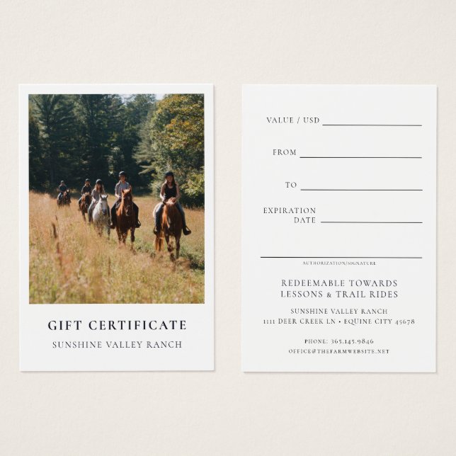 Horse Riding Lessons Gift Certificate Template (Anverso y reverso)