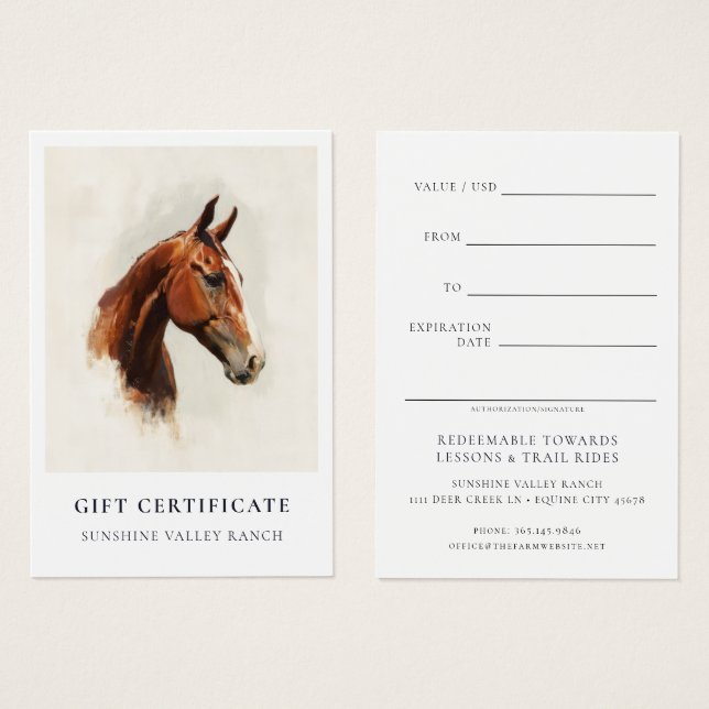 Horse Riding Lessons Gift Certificate Template (Anverso y reverso)