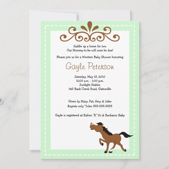 HORSE Western Cowgirl 5x7 Invitación Baby Shower (Anverso)
